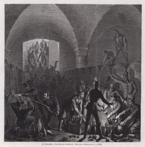 Soldati tedeschi che si servono del contenuto della cantina della cattedrale di Thionville, Francia, Guerra Franco-Prussiana da European School