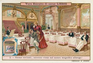 Albergatore che si dispera per la mancanza di clienti (cromolitografia) da European School