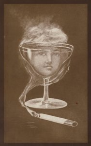 Immagine di un volto di donna, creata da un bicchiere di vino e dal fumo di una sigaretta, c1917 (litografia) da European School