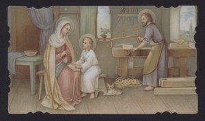Gesù Cristo da bambino con sua madre, Maria, nella bottega di falegnameria di Giuseppe