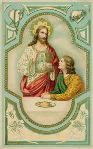 Gesù Cristo benedice un uomo che fa la comunione (cromolito) da European School