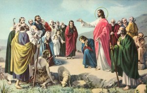 Gesù Cristo che pronuncia il Discorso della Montagna (litografia a colori) da European School