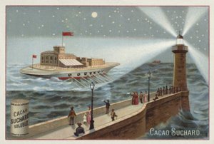 Grande nave a remi illuminata da un faro