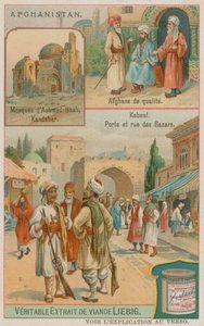 Mausoleo di Ahmad Shah Durrani a Kandahar, Ricchi Afghani e una Vista della Porta e dei Bazar di Kabul