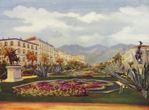 Mentone, Le Jardin Public (litografia a colori) da European School