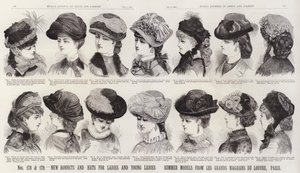 Nuovi cappelli e cappellini per signore e giovani signore; modelli estivi da Les Grands Magasins Du Louvre, Parigi da European School