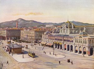 Nizza, Place Massena (litografia a colori) da European School