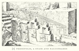 Persepoli, una scala e balaustre (litografia) da European School