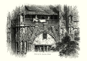 Portico di St Laurens, Rouen (incisione) da European School