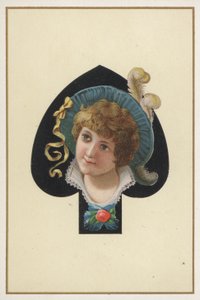 Ritratto di ragazza su una carta da gioco (litografia a colori) da European School