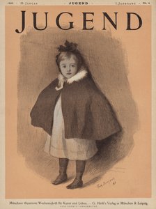 Ritratto di una bambina con mantello (litografia a colori) da European School