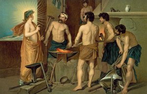 Santo che appare ai fabbri in una fucina (cromolito) da European School
