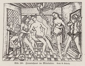 Scena in un Frauenhaus, un bordello tedesco tardo medievale da European School