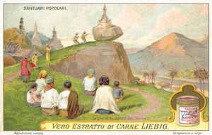 Buddisti siamesi che pregano presso un santuario di roccia in equilibrio da European School
