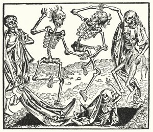 Scheletri di una danza macabra medievale da European School