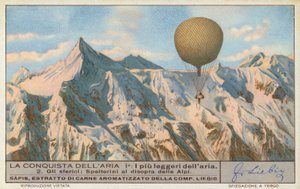 Aeronauta svizzero Eduard Spelterini che vola sopra le Alpi