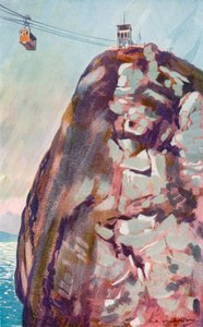 La funivia che raggiunge la vetta del Pan di Zucchero (litografia a colori) da European School