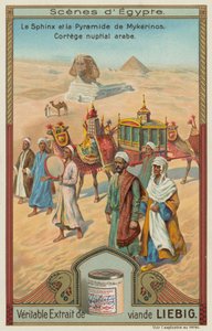 La Sfinge e la piramide di Menkaure con una processione di nozze araba