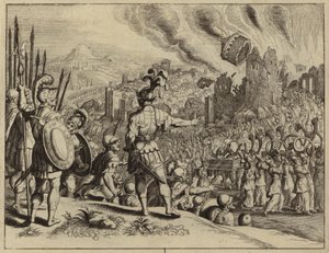 Le trombe di Giosuè che abbattono le mura di Gerico (incisione) da European School