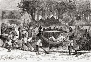 Verney Lovett Cameron che arriva al villaggio di Oulonnda, Africa, 1878 da European School