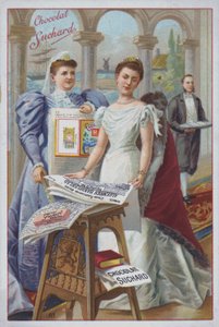 Donna con un giornale, pubblicità per il cioccolato Suchard