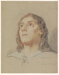 Testa di giovane che guarda in alto con capelli lunghi da Eustache Lesueur