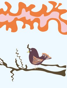 Uccello sul ramo, 2015 (disegnato a mano su iPad con una matita Apple) da Evan Sklar