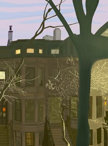 Brownstone di notte (arte digitale) da Evan Sklar