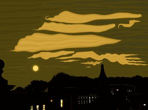 Nuvole, luna e parco dall