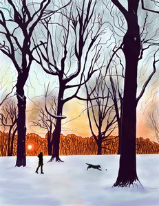 Cane nella neve, Brooklyn (arte digitale) da Evan Sklar