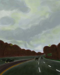 Guidare la Long Island Expressway, 2017 (disegnato a mano su un iPad con una matita Apple) da Evan Sklar