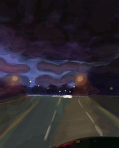 Highway At Night, 2016 (disegnato a mano su un iPad con una matita Apple) da Evan Sklar