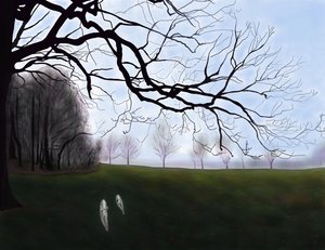Penny e Minnie che corrono nel parco, Brooklyn (arte digitale) da Evan Sklar