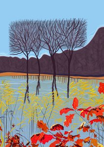 Stagno e alberi in autunno (arte digitale) da Evan Sklar