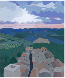 Piccolo villaggio in Toscana, 2015 (disegnato a mano su un iPad con una matita Apple) da Evan Sklar