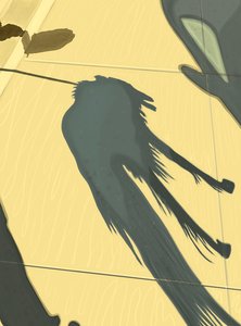 Caffè versato e ombra di cane sul marciapiede, Brooklyn (arte digitale) da Evan Sklar