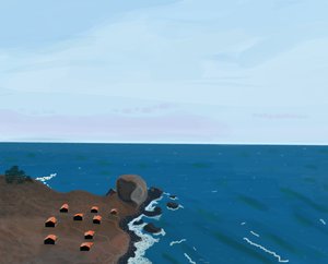 Vista dalla Pacific Coast Highway, 2016 (disegnata a mano su un iPad con una matita Apple) da Evan Sklar