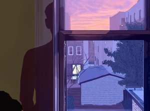 Finestra e la mia ombra sul muro al tramonto (arte digitale) da Evan Sklar