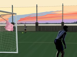 Calcio giovanile al Brooklyn Bridge Park (arte digitale) da Evan Sklar