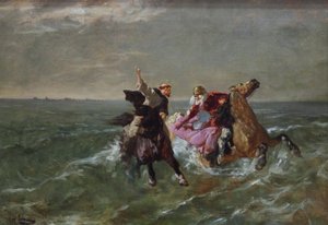 Francese: La chevauchée de saint Guénolé et du Roi Gradlon La fuga di san Guénolé e del re Gradlon da Evariste Vital Luminais