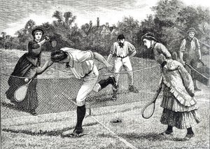 Incisione che raffigura una partita amichevole di doppio a tennis da Everard Hopkins