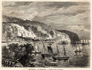 Veduta di Saint Pierre, in Martinica, disegno di Auguste de Berard (1824-1881), per illustrare i viaggi nelle Indie Occidentali, nel 1858-1859, di Anthony Trollope (1815-1882). Incisione in "Il giro del mondo, nuovo giornale dei viaggi" Parigi da Evremond de (after) Berard