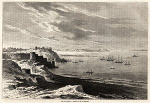 Veduta di Tangeri (Marocco), disegno di Evremond de Berard (1824-1881), per illustrare le note di viaggio di M.F.Schickler in Marocco. Incisione in "Il giro del mondo, nuovo giornale dei viaggi" Parigi da Evremond de (after) Berard