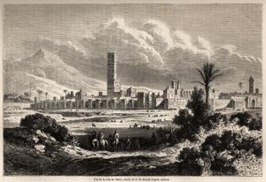 Veduta della città di Marrakech (ex Marocco), disegno di Auguste de Berard (1824-1881), per illustrare il viaggio di Mr.F. Schickler in Marocco nel 1860. Incisione in 