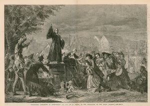 George Whitefield che predica a Moorfields, AD 1742 - nella mostra della Royal Academy (incisione) da Eyre Crowe