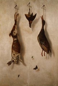 Natura morta con selvaggina morta appesa a un muro da F.A. Brandel
