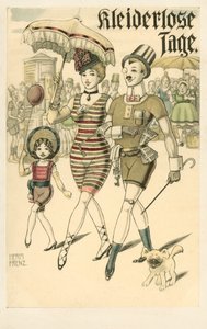 Coppia tedesca con la figlia in biancheria intima (litografia a colori) da F.F.