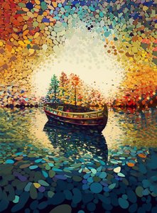 Barca su un lago, arte caleidoscopica