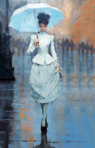 Giovane donna con ombrello in strada