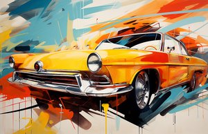 Dipinto di vecchia auto americana astratta, anni 